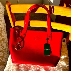 Ralph Lauren - Red leather with gold accents - Sloan Street Shopper
